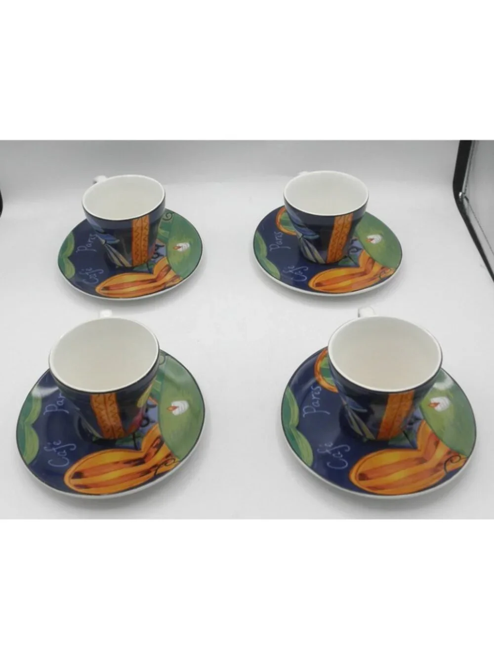 Cafe Paris by Sango Flat Cup & Saucer Set of 4 Pattern Code: SANCAPA
